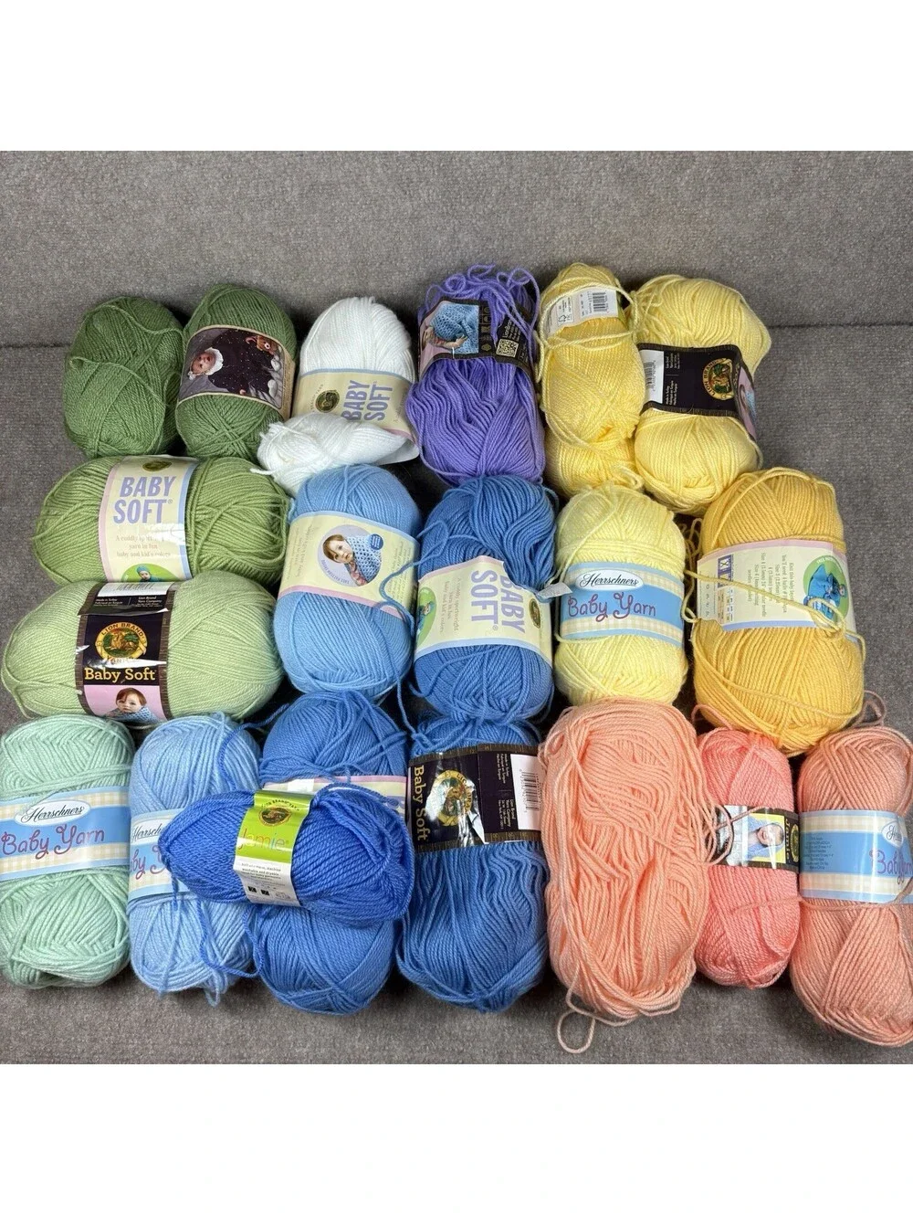 Lion Brand Yarn Baby Soft Yarn 30 Skeins Mixed Colors Blue Pink Yellows Most New